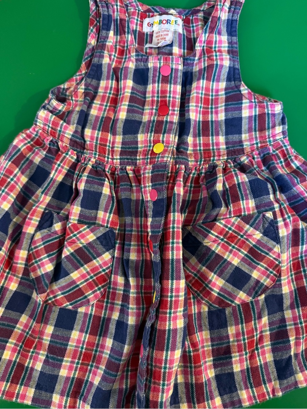 Gymboree Pink Navy Plaid Dress with Colorful Buttons